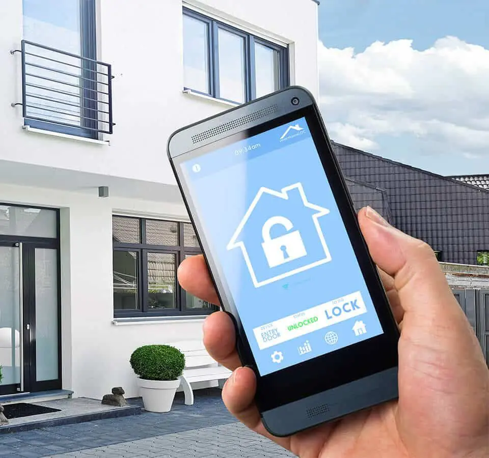 Smart home security app on a smartphone