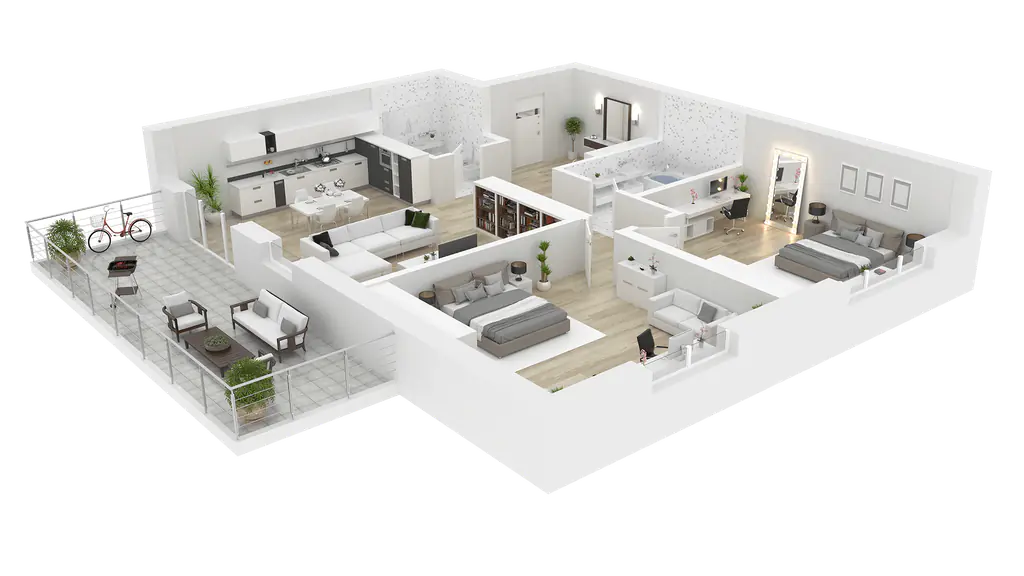3D floor plan of a smart home